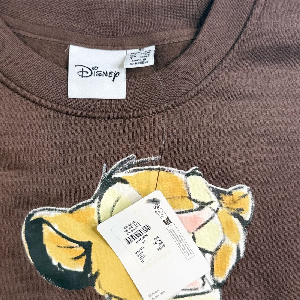 NWT Disney The Lion King Sweatshirt Simba Size Xs Brown Color A020725 - Picture 5 of 6